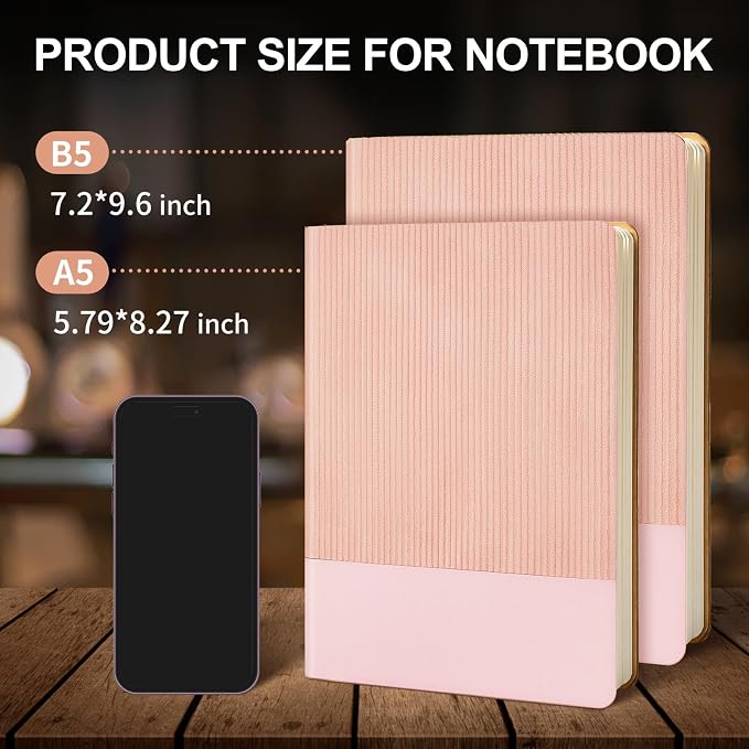 Lined Journal Notebook for Work College Ruled Note Book 7.2"x9.6" B5 PU Leather Daily Journaling 160 Pages for Women Men Writing Home School Supplies Business (Pink)