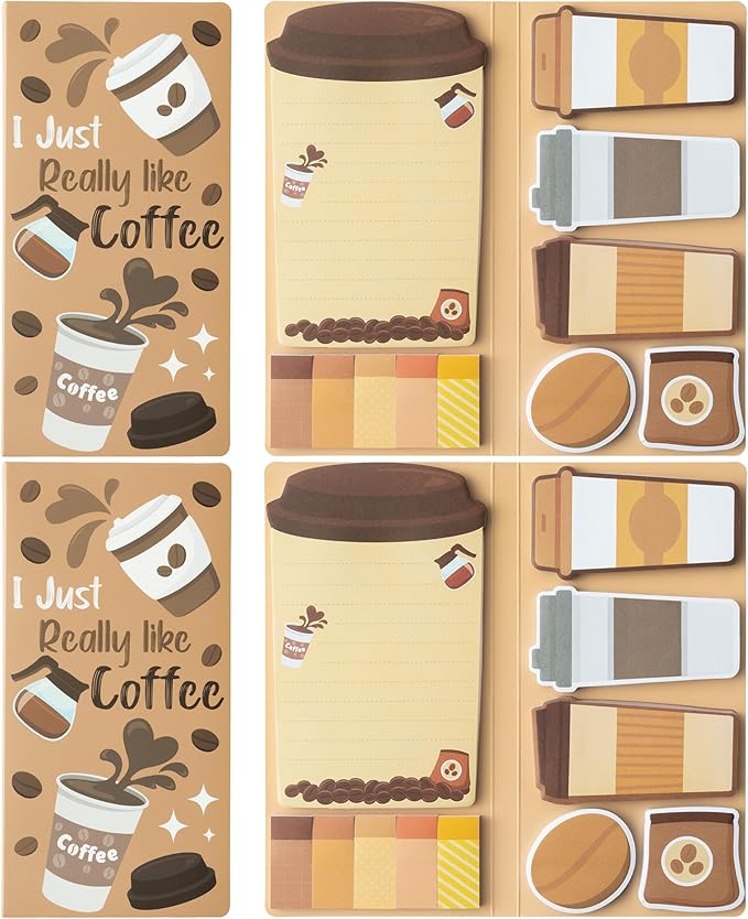 B1ykin Coffee Cup Sticky Notes Set - I Just Really Like Coffee Self-Stick Notes Pad, 550 Sheets Writing Memo Pages Sticky Notepad for Teacher Appreciation Gifts, School Office Party Favors (2Pcs)