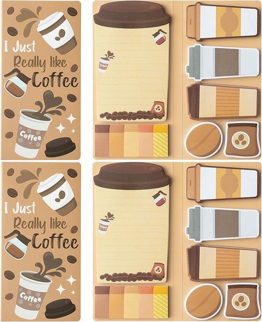 B1ykin Coffee Cup Sticky Notes Set - I Just Really Like Coffee Self-Stick Notes Pad, 550 Sheets Writing Memo Pages Sticky Notepad for Teacher Appreciation Gifts, School Office Party Favors (2Pcs)