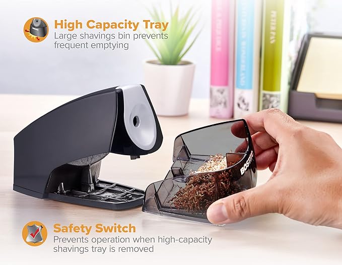 Bostitch Office Personal Electric Pencil Sharpener, Powerful Stall-Free Motor, High Capacity Shavings Tray, 7yr Warranty,Black