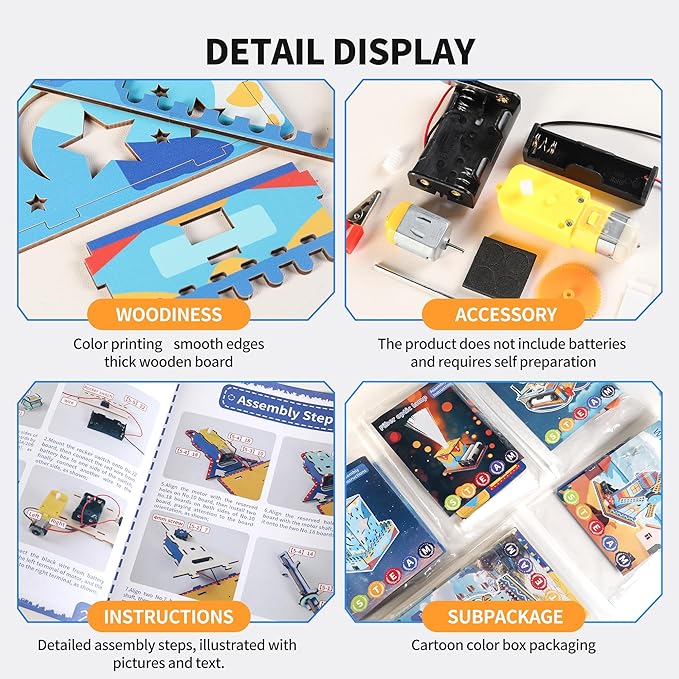 5-in-1 STEM Kits for Kids 6-12, Colorful UV Printed Wooden Building Toys with Motorized Ferris Wheel & Night Light, DIY Science Engineering Projects, Educational Gifts for Boys Girls