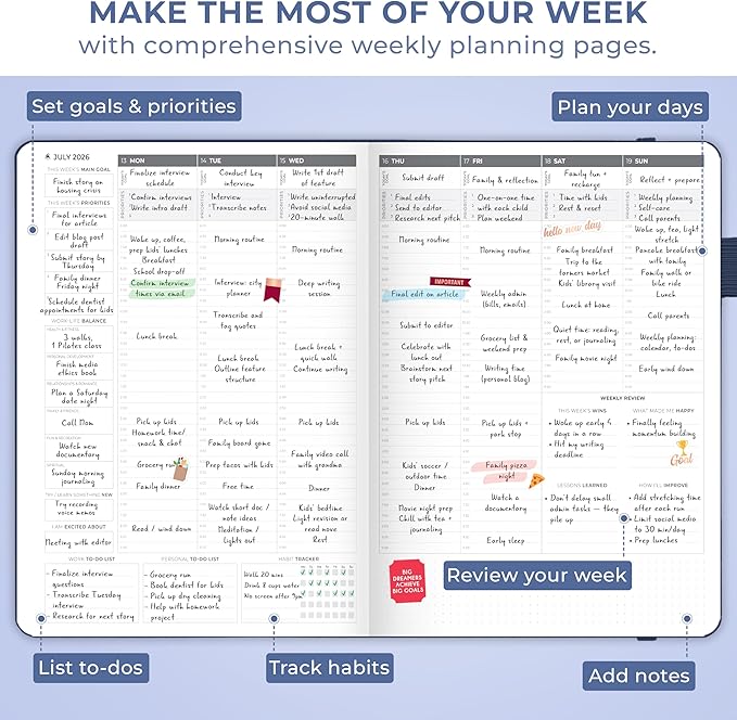 Clever Fox Planner PRO Schedule Dated (Jan 2026–Jan 2027) – Weekly & Monthly Life Planner with Time Slots, Appointment Book and Daily Organizer to Increase Productivity, A4 Hardcover – Dark Blue