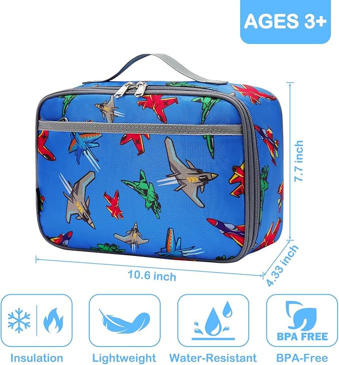 FlowFly Kids Lunch box Insulated Soft Bag Mini Cooler Back to School Thermal Meal Tote Kit for Girls, Boys, Fighter