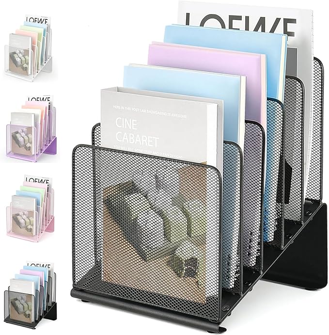 LEKETREE File Organizer for Desk, File Folder Organizer with 5-Section Vertical Rack, Suitable for Home Office Document Organization and Storage(Black)