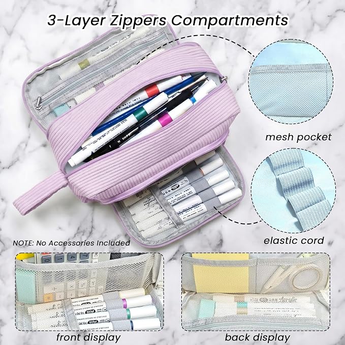 Large Pencil Case Pouch, Soft Corduroy Pen Bag with Zipper, Pencil Organizer, Cute Aesthetic School Supplies for Teen Girls Adults