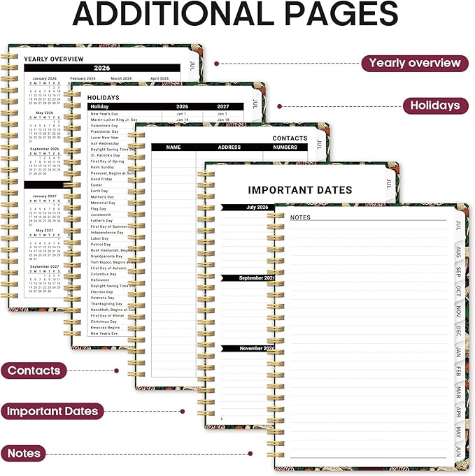 Planner 2026–2027, Academic Monthly Weekly Spiral Calendar, July 2026 – June 2027, Hardcover Agenda Notebook with Tabs, 6.3" x 8.5", Perfect for Students, Teachers, School & Daily Planning - Autumn Fungi