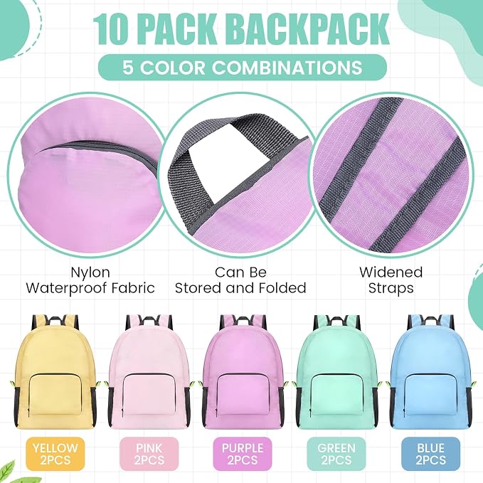 Jexine 10 Pcs Backpacks Bulk 16.5 Inches Lightweight Travel,Spring Pastel | Basic Book Bags for School Outdoor, Foldable Storage, Ideal Students Adults Commuters, Bulk Backpack Set for Teams
