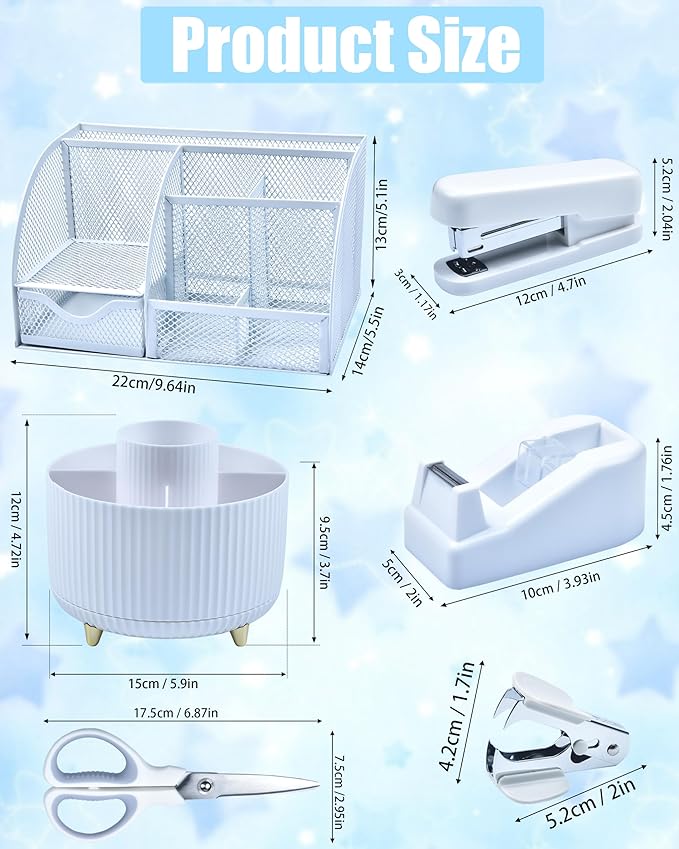 20Pcs White Desk Organizers and Accessories With Mesh Desk Organizer and 360°Rotating Pen Holder and a Lot of Office White Office Supplies Beautifully Presented in a Gift Box