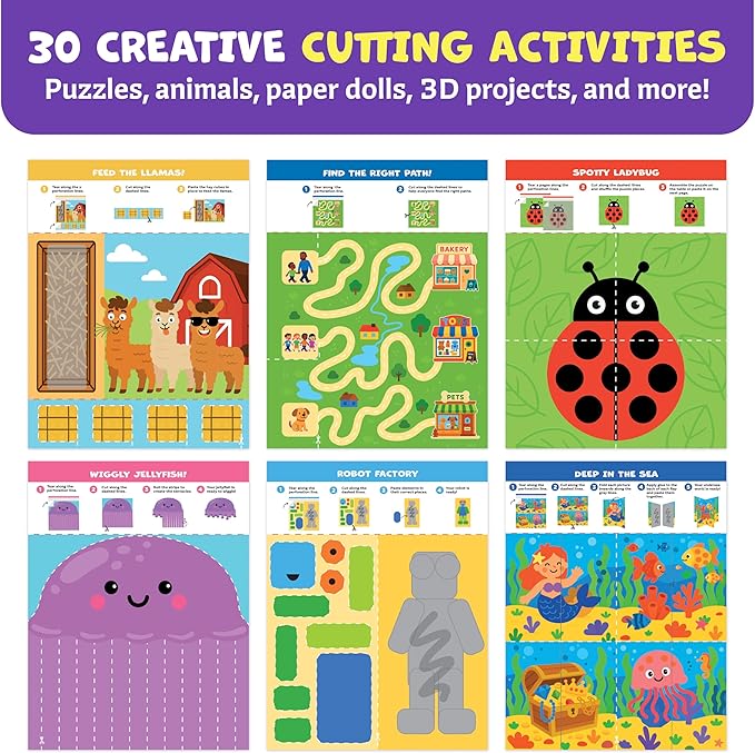 Clever Fox Play Snip & Shape Scissor Skills Activity Book for Kids Ages 3 4 5 6 7 – Arts & Crafts Kit with Safety Scissors for Toddler – 30 Preschool Cutting Craft Activities for Boys & Girls