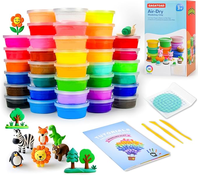GAGATOAD 36 Colors Ultra Light Air Dry Clay Kit with Pressing Board Modeling Clay Plastic Tools, with Guide Book for Boys and Girls Age 3-12 Year Old Gift Toy Clay Art Crafts