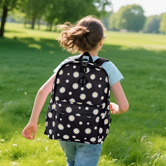 KK CRAFTS Preschool Backpack Kindergarten Little Kids Toddler Elementary School Backpacks for Boys and Girls with Chest Strap(17Inch, Daisy-Black)