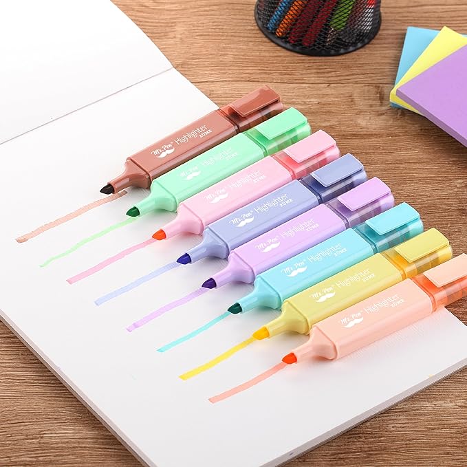 Mr. Pen- Pastel Highlighters, 8 Pack, Highlighters with Firm Chisel Tip, Quick Dry & Non-Toxic, No Bleed on Standard Paper, Ideal for Highlighting, Underlining, Journaling & Coloring