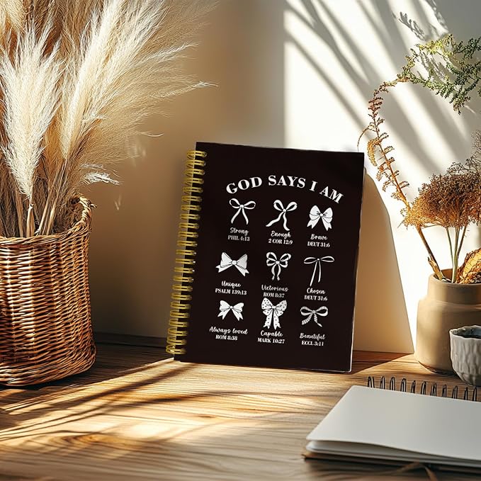THDSE Bible Journal for Women, Christian Prayer Journal Notebook Gifts for Teen Girls Kids, Bible Study Supplies, Cute Bows Church Faith Journaling Hardcover Spiral Notebook 5.5 X 8.3(Black)