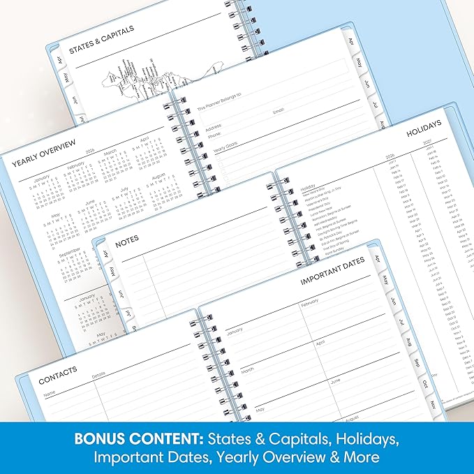 Blue Sky 2026-2027 Weekly and Monthly Academic Year 15 Month Planner Calendar, April 2026 - June 2027, 5" x 8", Flexible Cover With Pockets, Wirebound, Storage Pocket, Blues
