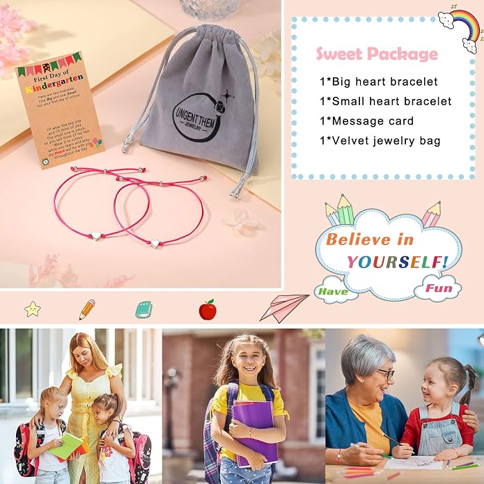 UNGENT THEM Big & Small Heart Bracelets Back to School Gifts for Girls