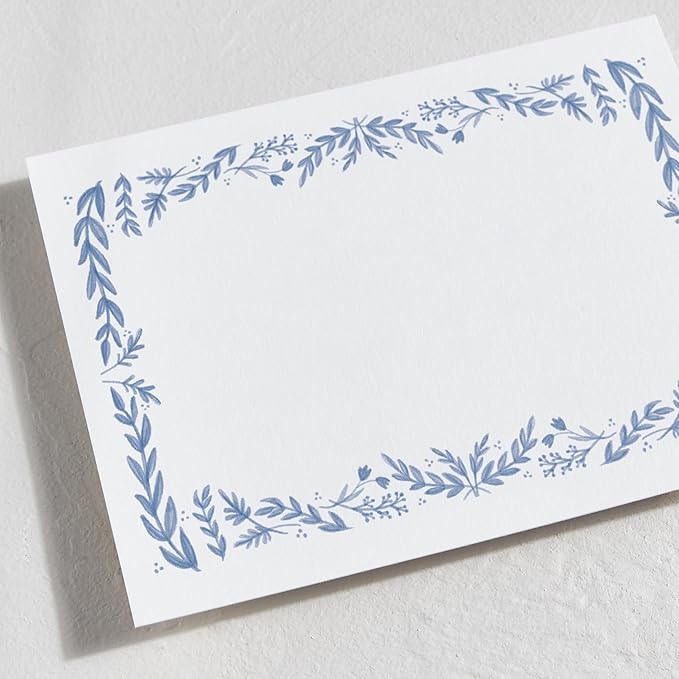 Minted Framed In Floral Stationery Cards, 10 Count, Blank Cards and Envelopes For Thank You Notes, Invitations & Handwritten Messages, Note Cards & Stationery Set, Gifts for Women, Blue Color Theme