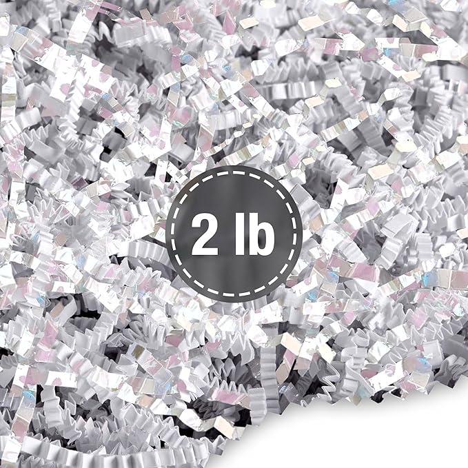 FRILLZ by DECOfill™ Crinkle Cut Paper Shred Filler for Baskets, Gifts, Packing and Protecting your Birthday, Weddings, Anniversary, Valentines Day, and other gifts (2 pound, Diamond White)
