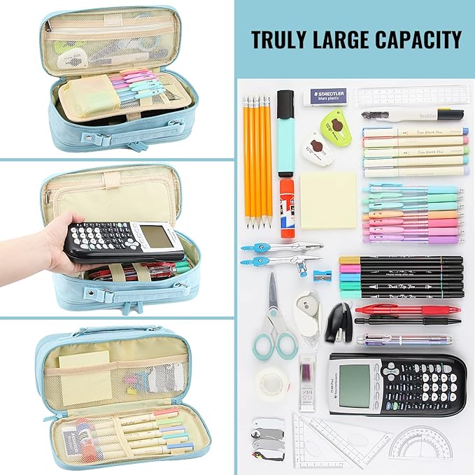 JOINPRO Large Capacity Pencil Case, 4 Compartment Pen Pouch Organizer with Double Zipper, Storage Bag for School, Office, Teen Girl Boy Men Women