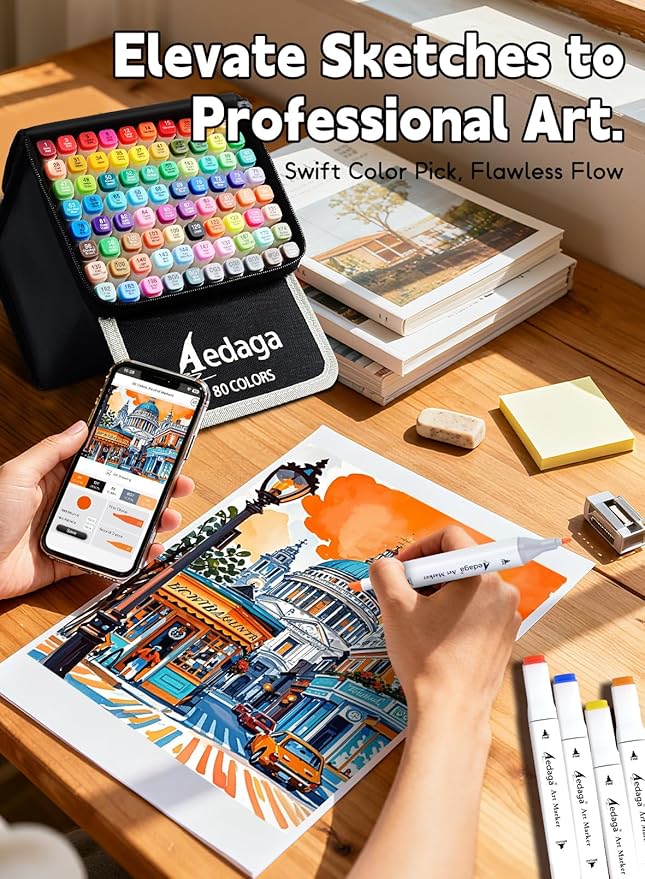 YHC 240 Colors Alcohol Markers with Free APP, Alcohol-Based Dual Chisel and Fine Tips Markers with Kickstand Case for Adult Coloring, Drawing, Painting and Sketching, Great Gift Idea for Artists
