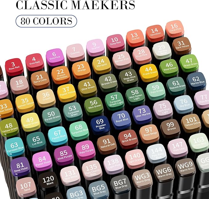 WELLOKB Alcohol Markers, 80 Colors Dual Brush Tip Permanent Art Markers, Coloring Marker, for Book Painting Card Making, Christmas gift for Adults Kids