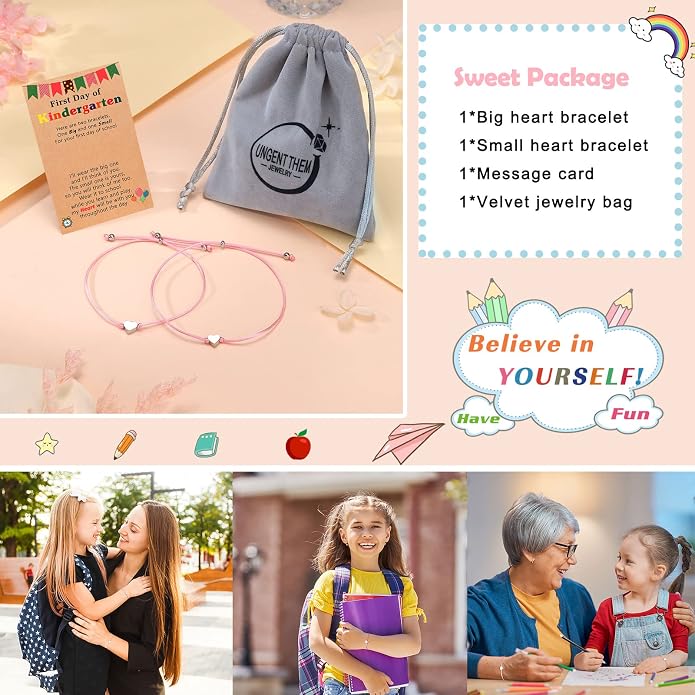 UNGENT THEM Big & Small Heart Bracelets Back to School Gifts for Girls