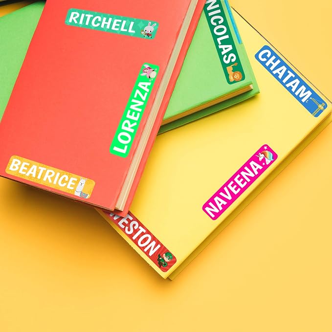 Lovable Labels Personalized Labels for Kids (85 Labels/Pack) - 3 Label Sizes Waterproof Dishwasher Safe Peel & Stick Labels for School Supplies Daycare Camp Clothing Bottles (Ocens)