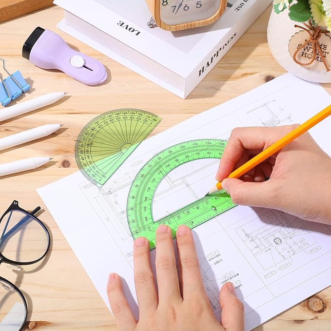 EBOOT 2 Pcs Plastic Protractor Clear 180 Degrees Transparent Protractor for Geometry, 4 Inch and 6 Inch(Green)
