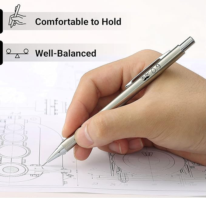 Mr. Pen- Metal Mechanical Pencil Set with Lead Refills & Erasers, 2 Pack, 0.9mm, 4x Tubes 2B Lead Refill, 4x Eraser Refills for School Supplies, Note Taking, Drawing, Sketching, Office