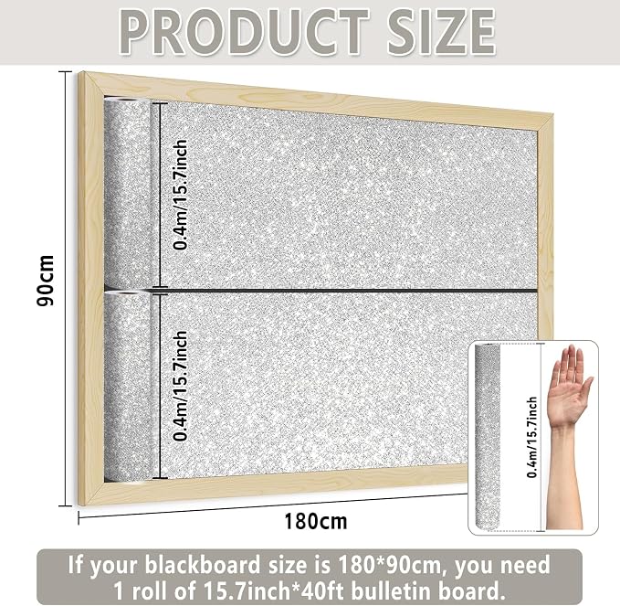 Glitter Silver Bulletin Board Roll Non-Woven Fabric Poster 15.7" x 40 Ft