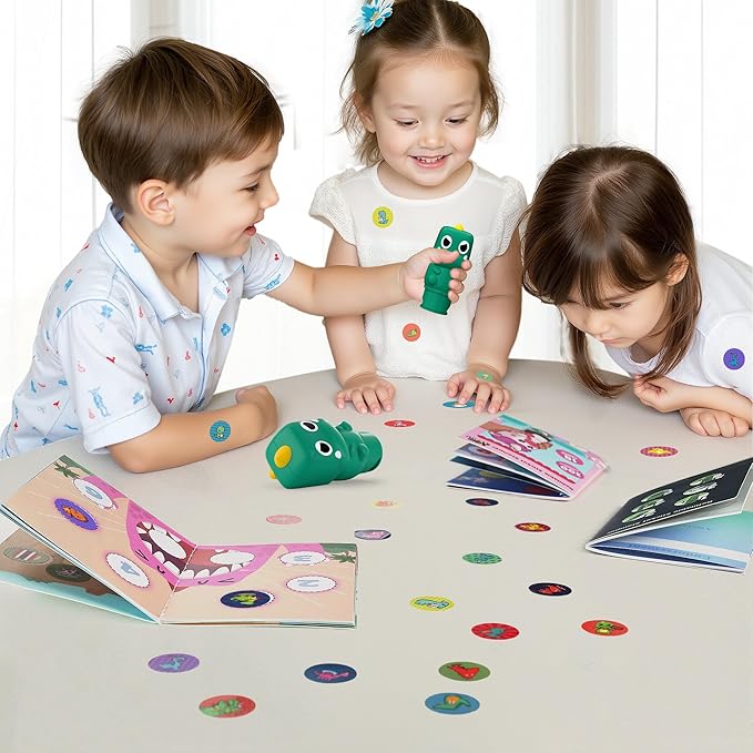 iPlay, iLearn Kid Dinosaur Sticker Stamp Set - 400+ Stickers 18-Page Activity Book, Toddler Creative Mess-Free Art Craft Educational Travel Toy, Birthday Easter Basket Gifts 3 4 5 6 Year Old Girl Boy