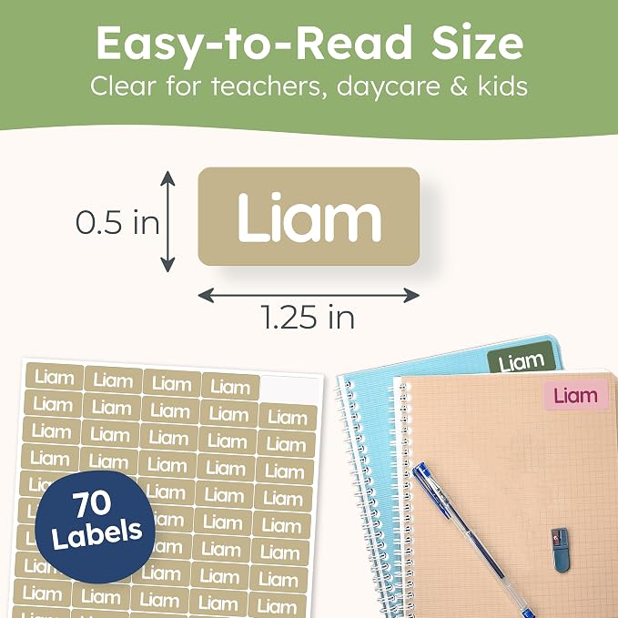 Personalized Universal Name Labels for Kids & Adults - Earth [70pcs] - Waterproof Name Stickers for School, Daycare & Clothes - Item & Supplies Name Stickers - Custom Stick On Labels
