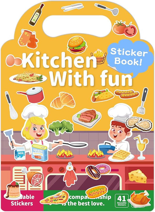 Benresive Reusable Sticker Book for Toddlers, Travel Stickers for Kids, Toddler Crafts Activities Toys, Birthday Gifts for Boys & Girls - Kitchen