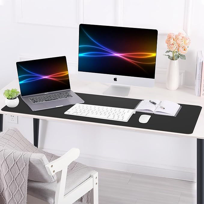 AFIING Cork Desk Mat 35.4" x 17", Dual-Sided Natural Cork & PU Leather Desk Pad, Non-Slip Waterproof Large Mouse Pad for Office, Home & Gaming (Black)