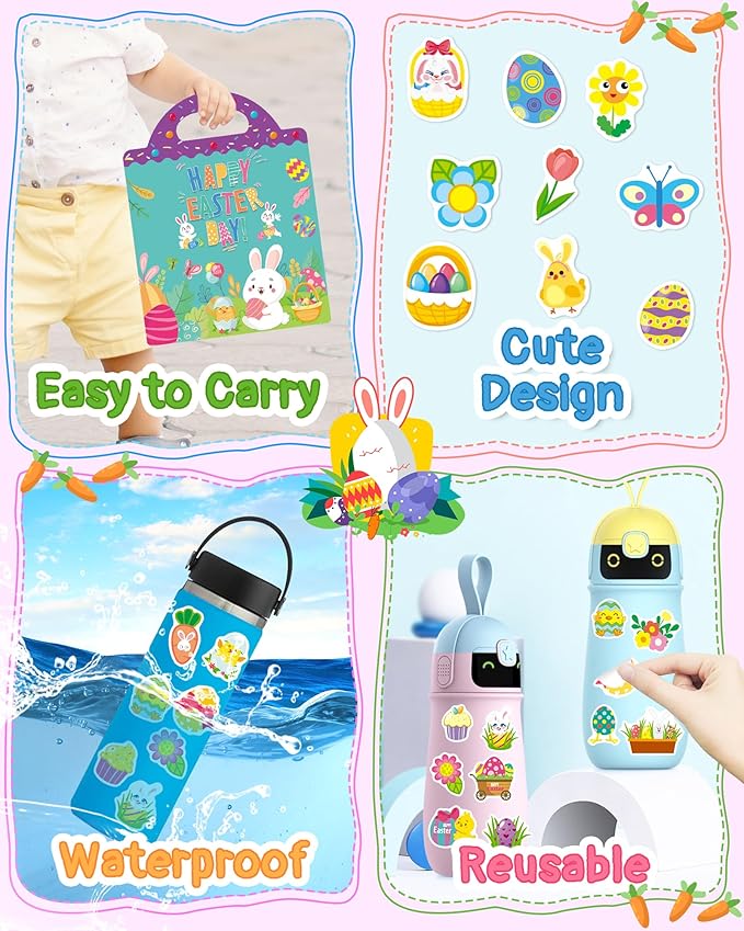 Benresive Reusable Sticker Book for Toddlers, Stickers for Kids, Travel Toys for Arts & Crafts Activities, Birthday Gift for Boys & Girls, Easter Themes