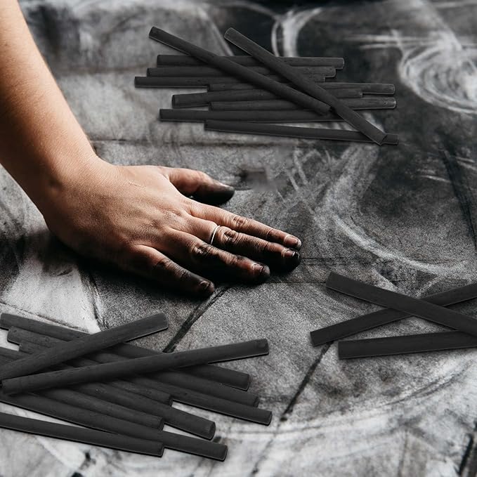 Gueevin 25 Pcs Willow Charcoal Sticks, Willow Charcoal, Artists, Beginners, Students, Perfect for Sketching, Drawing, Shading, and Fine Art Christmas Gifts for Art (2-4mm)
