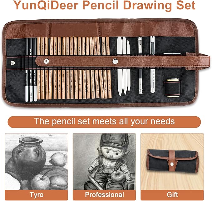 YunQiDeer Drawing Pencils, Art Supplies Sketch Pencils Kit for Kids Adults, Professional Charcoal Sketching Graphite Art Pencils Set