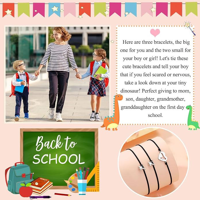 UNGENT THEM Back to School Bracelet Mother Son Dinosaur First Day of School Gifts for Boys Girls