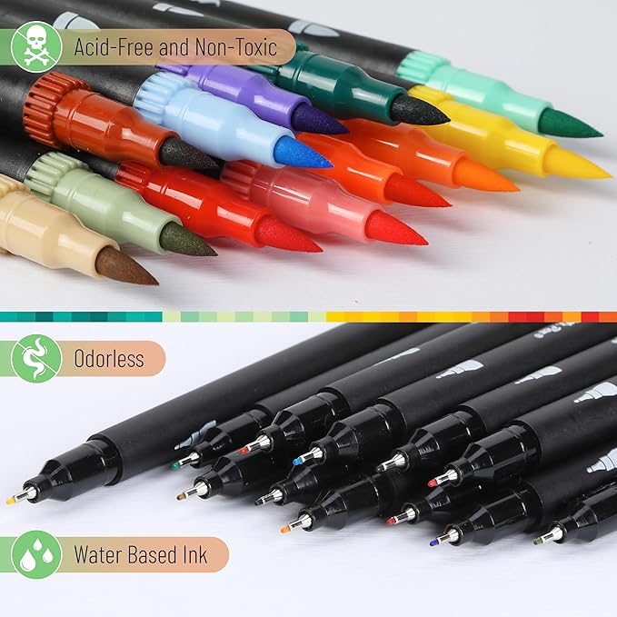Mr. Pen- Dual Tip Brush Pens, 12 pcs, Assorted Colors, Fine & Brush Tip Markers for Adult Coloring Markers for Adults