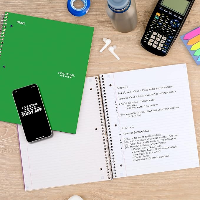 Five Star Spiral Notebook Plus Study App, 1 Subject, College Ruled Paper, 100 Sheets, 8-1/2" x 11", Forest Green (72055)
