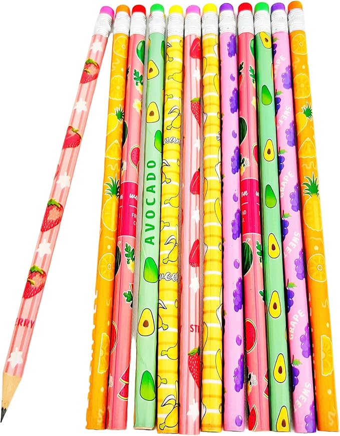 72PCS Corlorful Wooden cased Pencils for Kids with Erasers, Wood Wedding Golf for School,Drawing,Gift (72PCS) (Fruit, 72)