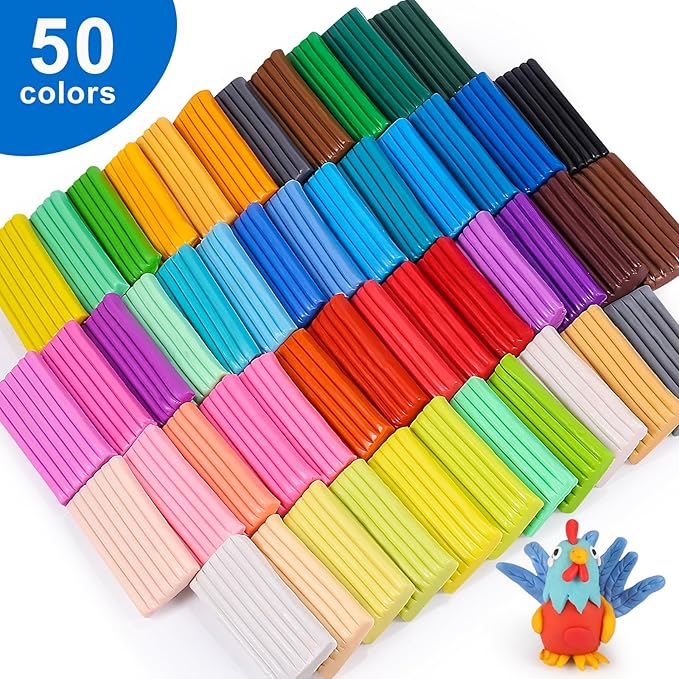 CiaraQ Polymer Clay Kit, DIY Oven Bake Modeling Clay with Sculpting Tools, 50 Colors, 3.46 lb