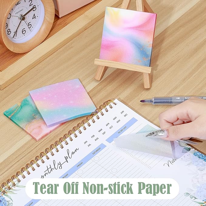 BAYTORY 200 Sheets Transparent Sticky Notes, 6Pcs Double-Ended Colored Marker Pen, 3 x 3 Glitter Clear Sticky Notes, Waterproof Self-Stick Note, Easy to Post for Note Taking (Colorful)
