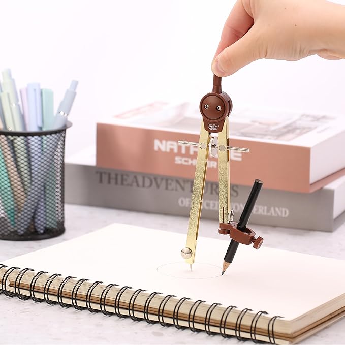 Mr. Pen- Metal Geometry Compass, Center-Wheel Design, Precision Drafting Compass with Pencil for School & Technical Drawing, Draws Circles up to 11 Inches Diameter