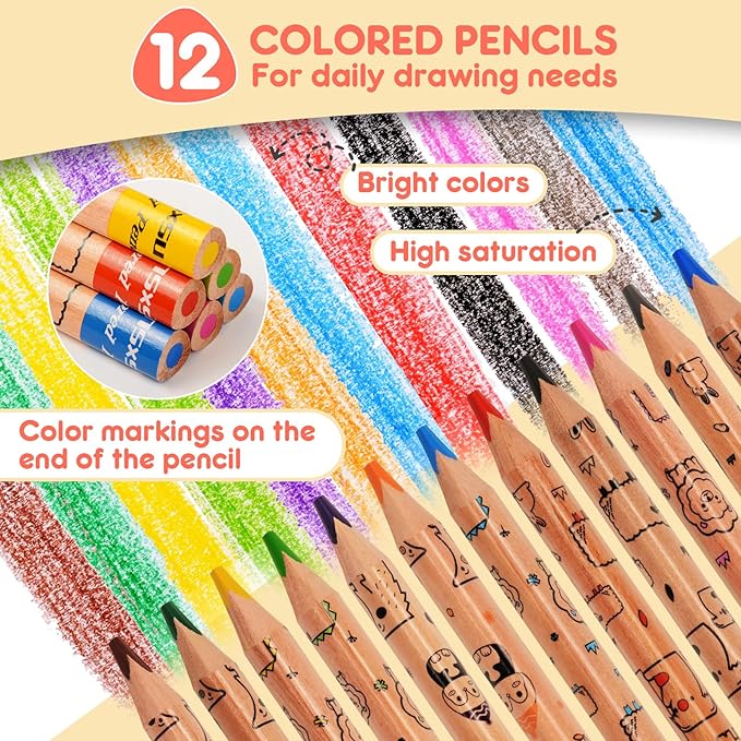 nsxsu 12 Jumbo Colored Pencils for Kids, Triangle Thick Coloring Pencils, Fat Color Pencil Set for 3-12 Preschool Toddlers Art Supplies, Easy Grip Birthday Party Favor Drawing Supplies
