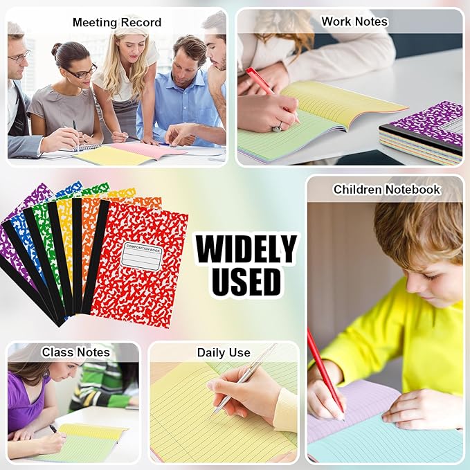 Henoyso 6 Pcs 120 Pages Colored Paper Notebooks 9.75 x 7.5 Bright Colors Lined Paper Notebook Wide Ruled Marble Notebooks Journals Bulk for Office School Supplies(Colored Cover)