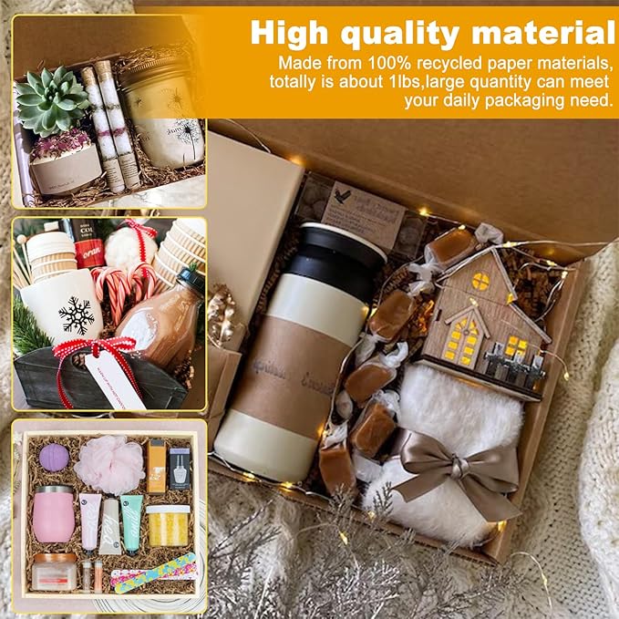 Crinkle Cut Paper Shred Filler,1 LB Brown Shredded Paper for Gift Boxes Bags Basket Filler Decoration,Grass Cushion Paper Streamer Stuffing for Christmas,Thanksgiving,Mother's Day Gift Wrapping