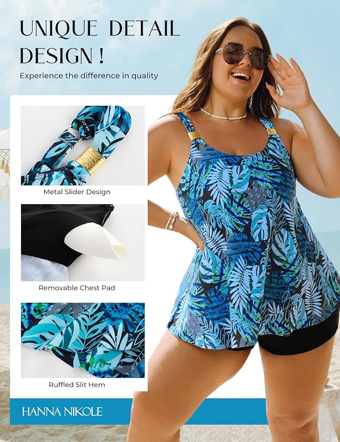 Hanna Nikole Womens Tankini Swimsuits 2 Piece Bathing Suit Flowy Ruffle Tankini Tops with Swim Shorts