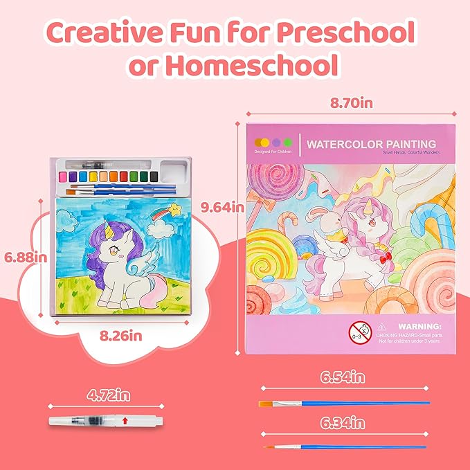 Water Coloring Painting Books for Toddlers - Paint with Water Coloring Books for Kid Ages 3-5 4-8, 24 Pages Total DIY Arts and Crafts Drawing Activities Book Toy Birthday Gift for Boys Girls (Unicorn)