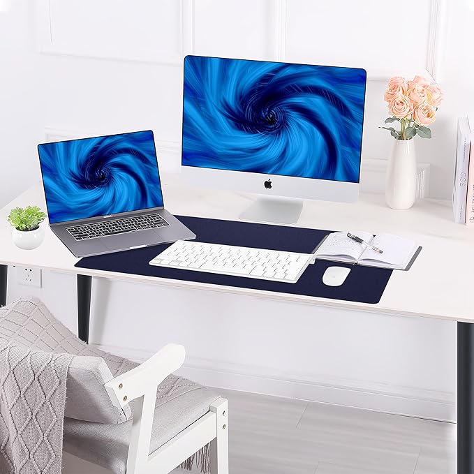 AFIING Cork Desk Mat 23.6 x 13.7, Dual-Sided Cork & PU Leather Desk Pad, Waterproof Non-Slip Desk Protector for Home Office, Study Desk & Minimalist Workspace Blue
