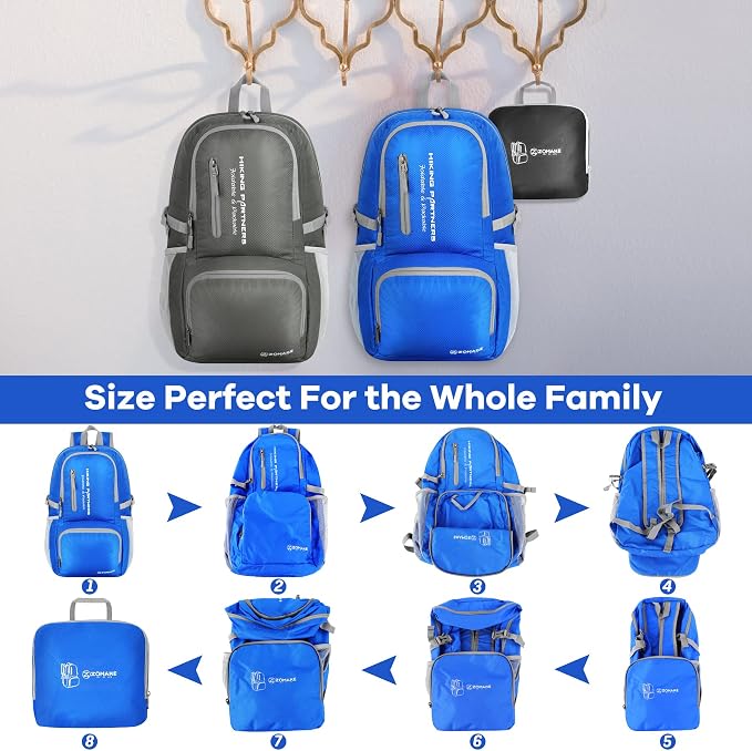 ZOMAKE Lightweight Packable Backpack, 35L Foldable Daypack (Dark Blue) | Light Hiking Backpacks Water Resistant Collapsible Day Pack for Travel, Everyday Carry, Multi-Pocket Layout, Heavy Duty Nylon